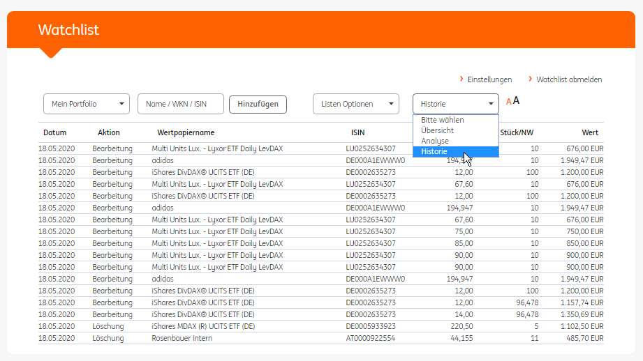 Ing fashion diba watchlist kosten